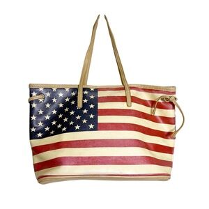 USA American Flag Leather Shoulder Tote‎